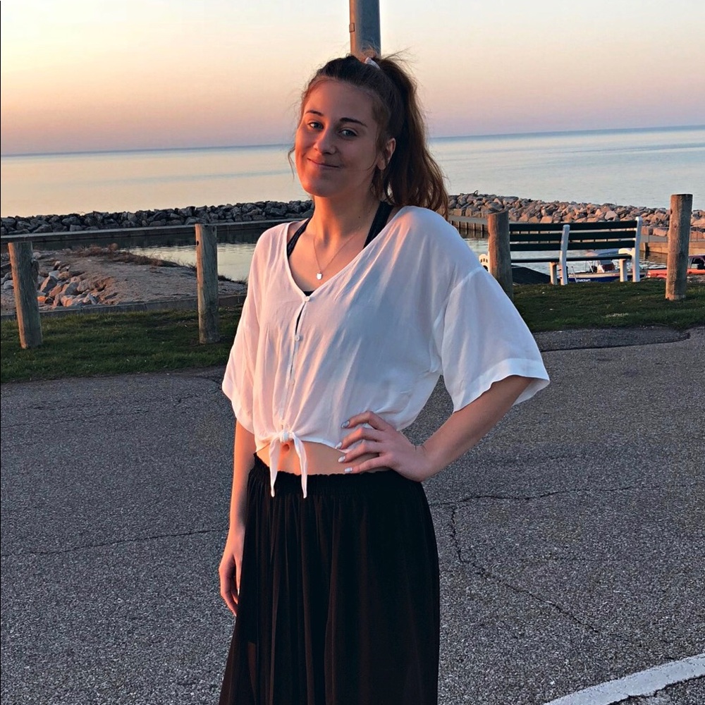 white partial see through crop too shirt